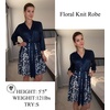 Ekouaer Women’s Robe Soft Lightweight 3/4 Sleeve Knit Bathrobe with Pockets(Blue White Floral)