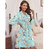 Ekouaer Women’s Robe Soft Lightweight 3/4 Sleeve Knit Bathrobe with Pockets(Green Flowers)