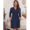 Ekouaer Women’s Robe Soft Lightweight 3/4 Sleeve Knit Bathrobe with Pockets(Navy Blue)