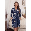Ekouaer Women’s Robe Soft Lightweight 3/4 Sleeve Knit Bathrobe with Pockets(Navy Floral)