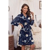 Ekouaer Women’s Robe Soft Lightweight 3/4 Sleeve Knit Bathrobe with Pockets(Navy Floral)