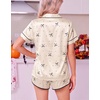 Ekouaer Womens Satin Pajama Set Silk Pj Short Sets 2 Piece Loungewear S-5XL(Beige With Black Bow)