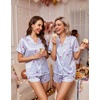 Ekouaer Womens Satin Pajama Set Silk Pj Short Sets 2 Piece Loungewear S-5XL(Blue Heart Stripe)