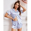 Ekouaer Womens Satin Pajama Set Silk Pj Short Sets 2 Piece Loungewear S-5XL(Blue Heart Stripe)