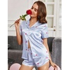 Ekouaer Womens Satin Pajama Set Silk Pj Short Sets 2 Piece Loungewear S-5XL(Blue Heart Stripe)