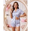 Ekouaer Womens Satin Pajama Set Silk Pj Short Sets 2 Piece Loungewear S-5XL(Blue Heart Stripe)