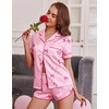 Ekouaer Womens Satin Pajama Set Silk Pj Short Sets 2 Piece Loungewear S-5XL(Pink Bow Stripe)