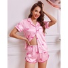 Ekouaer Womens Satin Pajama Set Silk Pj Short Sets 2 Piece Loungewear S-5XL(Pink Bow Stripe)