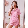 Ekouaer Womens Satin Pajama Set Silk Pj Short Sets 2 Piece Loungewear S-5XL(Pink Bow Stripe)