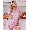 Ekouaer Womens Satin Pajama Set Silk Pj Short Sets 2 Piece Loungewear S-5XL(Pink Halloween Ghost)