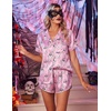 Ekouaer Womens Satin Pajama Set Silk Pj Short Sets 2 Piece Loungewear S-5XL(Pink Halloween Ghost)