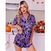 Ekouaer Womens Satin Pajama Set Silk Pj Short Sets 2 Piece Loungewear S-5XL(Purple Halloween Print)