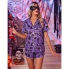 Ekouaer Womens Satin Pajama Set Silk Pj Short Sets 2 Piece Loungewear S-5XL(Purple Halloween Print)