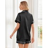 Ekouaer Womens Silk Satin Pajama Sets Soft Short Sleeve Button Up Sleepwear(Black)