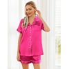 Ekouaer Womens Silk Satin Pajama Sets Soft Short Sleeve Button Up Sleepwear(B-rose)