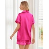 Ekouaer Womens Silk Satin Pajama Sets Soft Short Sleeve Button Up Sleepwear(B-rose)