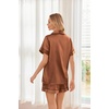 Ekouaer Womens Silk Satin Pajama Sets Soft Short Sleeve Button Up Sleepwear(Brown)