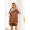 Ekouaer Womens Silk Satin Pajama Sets Soft Short Sleeve Button Up Sleepwear(Brown)