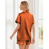 Ekouaer Womens Silk Satin Pajama Sets Soft Short Sleeve Button Up Sleepwear(Caramel)