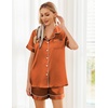 Ekouaer Womens Silk Satin Pajama Sets Soft Short Sleeve Button Up Sleepwear(Caramel)
