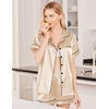 Ekouaer Womens Silk Satin Pajama Sets Soft Short Sleeve Button Up Sleepwear(Champagne)
