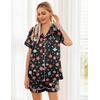 Ekouaer Womens Silk Satin Pajama Sets Soft Short Sleeve Button Up Sleepwear(Christmas Black)