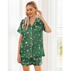 Ekouaer Womens Silk Satin Pajama Sets Soft Short Sleeve Button Up Sleepwear(Christmas Green)