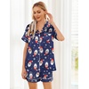 Ekouaer Womens Silk Satin Pajama Sets Soft Short Sleeve Button Up Sleepwear(Christmas Navy)