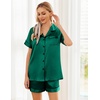 Ekouaer Womens Silk Satin Pajama Sets Soft Short Sleeve Button Up Sleepwear(Dark Green)