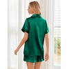 Ekouaer Womens Silk Satin Pajama Sets Soft Short Sleeve Button Up Sleepwear(Dark Green)