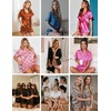 Ekouaer Womens Silk Satin Pajama Sets Soft Short Sleeve Button Up Sleepwear(D-bow Knot Pink Red)