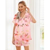 Ekouaer Womens Silk Satin Pajama Sets Soft Short Sleeve Button Up Sleepwear(Floral Pink)