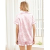 Ekouaer Womens Silk Satin Pajama Sets Soft Short Sleeve Button Up Sleepwear(Leopard Pink)