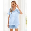 Ekouaer Womens Silk Satin Pajama Sets Soft Short Sleeve Button Up Sleepwear(Light Blue)