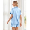 Ekouaer Womens Silk Satin Pajama Sets Soft Short Sleeve Button Up Sleepwear(Light Blue)