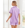 Ekouaer Womens Silk Satin Pajama Sets Soft Short Sleeve Button Up Sleepwear(Lilac)