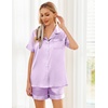 Ekouaer Womens Silk Satin Pajama Sets Soft Short Sleeve Button Up Sleepwear(Lilac)