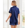 Ekouaer Womens Silk Satin Pajama Sets Soft Short Sleeve Button Up Sleepwear(Navy)