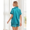 Ekouaer Womens Silk Satin Pajama Sets Soft Short Sleeve Button Up Sleepwear(Peacock Blue)