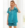Ekouaer Womens Silk Satin Pajama Sets Soft Short Sleeve Button Up Sleepwear(Peacock Blue)