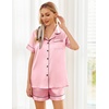 Ekouaer Womens Silk Satin Pajama Sets Soft Short Sleeve Button Up Sleepwear(Pink)