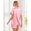 Ekouaer Womens Silk Satin Pajama Sets Soft Short Sleeve Button Up Sleepwear(Pink)