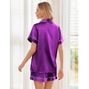 Ekouaer Womens Silk Satin Pajama Sets Soft Short Sleeve Button Up Sleepwear(Purple)