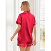 Ekouaer Womens Silk Satin Pajama Sets Soft Short Sleeve Button Up Sleepwear(Red)