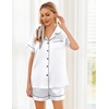 Ekouaer Womens Silk Satin Pajama Sets Soft Short Sleeve Button Up Sleepwear(White)