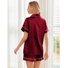 Ekouaer Womens Silk Satin Pajama Sets Soft Short Sleeve Button Up Sleepwear(Wine Red)