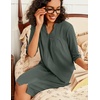 Ekouaer Zipper Robes for Women 3/4 Sleeve Waffle Knit Bathrobe Lightweight Short Housecoat with Pockets Soft Loungewear(Dark Green)