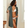Ekouaer Zipper Robes for Women 3/4 Sleeve Waffle Knit Bathrobe Lightweight Short Housecoat with Pockets Soft Loungewear(Dark Green)