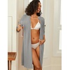 Ekouaer Zipper Robes for Women 3/4 Sleeve Waffle Knit Bathrobe Lightweight Short Housecoat with Pockets Soft Loungewear(Light Gray)