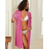 Ekouaer Zipper Robes for Women 3/4 Sleeve Waffle Knit Bathrobe Lightweight Short Housecoat with Pockets Soft Loungewear(Peach)